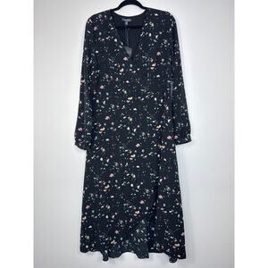 Madison Faux Wrap Dress NWT XL Multicolor Long Sleeve Midi  Boho Chic Flowy